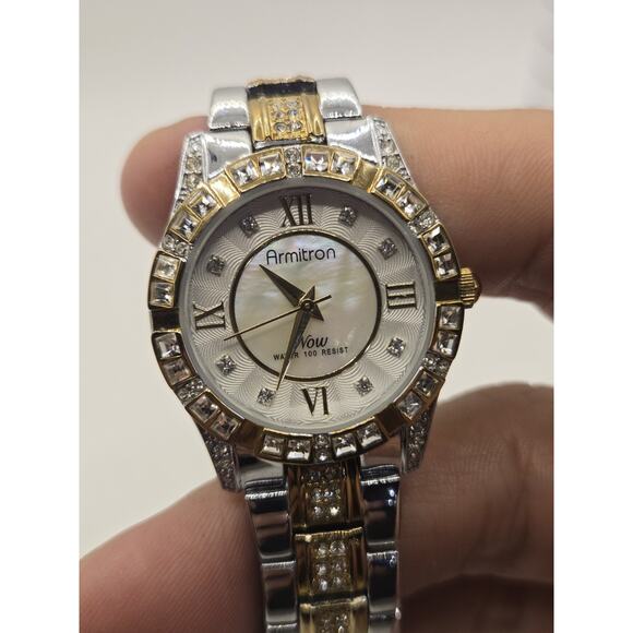 Armitron Womens Mother of Pearl and Gold-Tone Genuine Crystal Dress Watch - Picture 1 of 8